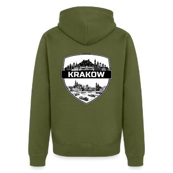 Krakauer Polen Schildwappen Wawel-Burg Geschenk - Unisex Premium Bio Zip Hoodie - Khaki - Hinten - Nico (187cm)