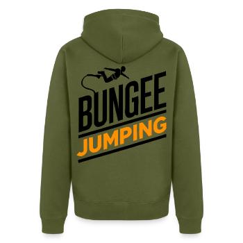  Bungee Jumper Geschenkidee, Bungy Jumps, Bungee - Unisex Premium Bio Zip Hoodie - Khaki - Hinten - Nico (187cm)