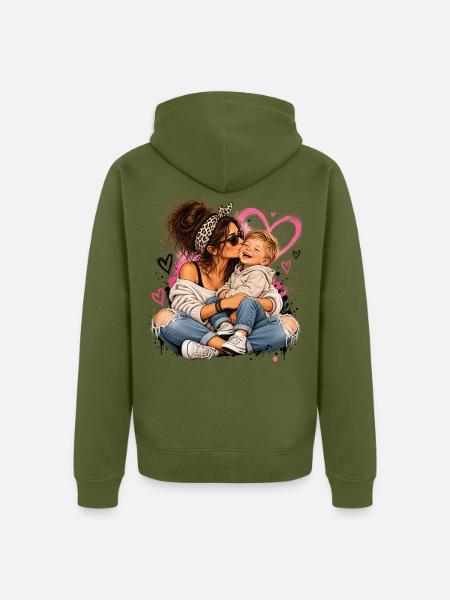 Kuscheltier Liebe: Mutter & Kind - Unisex Premium Bio Zip Hoodie - Khaki