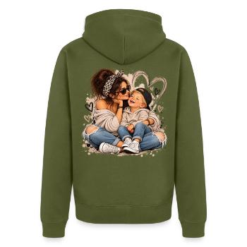 Herzige Mutter-Kind Liebesmomente - Unisex Premium Bio Zip Hoodie - Khaki - Hinten - Nico (187cm)