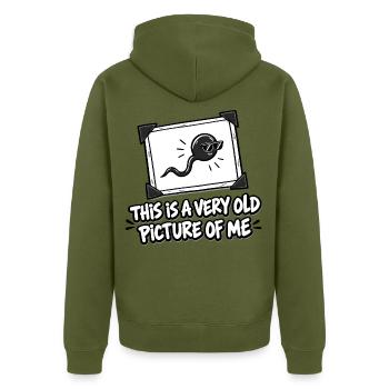 Mein erstes Foto – lustiges Sperma - Unisex Premium Bio Zip Hoodie - Khaki - Hinten - Nico (187cm)