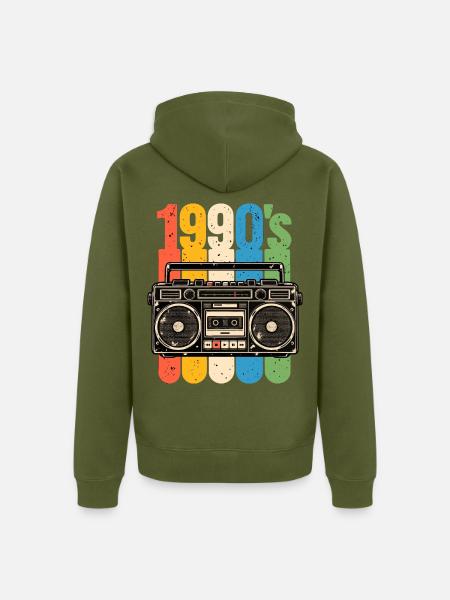 1990er Stereo und Kassetten Nostalgie - Unisex Premium Bio Zip Hoodie - Khaki