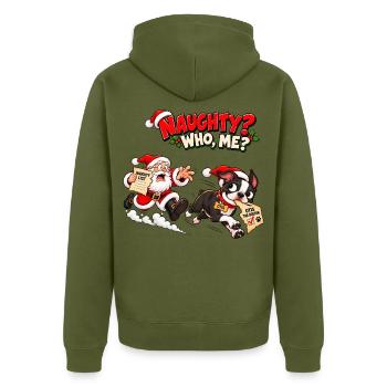 Frech? Wer, ich? Boston Terrier Weihnachten - Unisex Premium Bio Zip Hoodie - Khaki - Hinten - Nico (187cm)