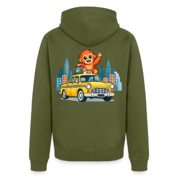 Affe auf'm Taxi City Adventure - Unisex Premium Bio Zip Hoodie - Khaki - Hinten - Nico (187cm)