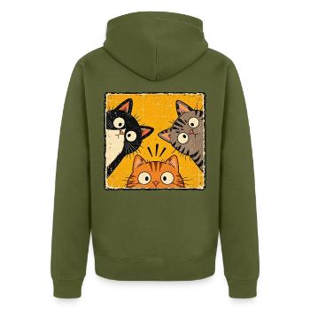 Drei neugierige Katzen – Lustiges Retro Design - Unisex Premium Bio Zip Hoodie - Khaki - Hinten - Nico (187cm)