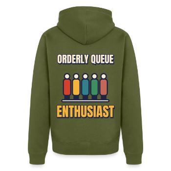 Ordnungsvolles Warteschlangen-Enthusiast Lustiges britisches Anstehen - Unisex Premium Bio Zip Hoodie - Khaki - Hinten - Nico (187cm)