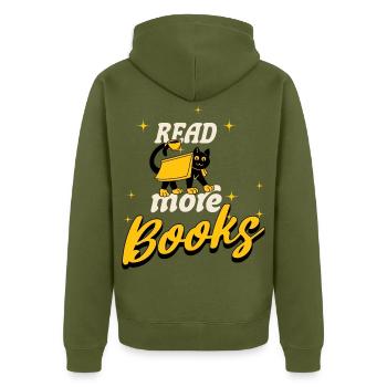 Read More Books – Cooles Design für Bücherwürmer - Unisex Premium Bio Zip Hoodie - Khaki - Hinten - Nico (187cm)