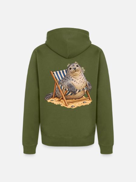 Zerbrochenes Deckstuhl-Siegel - Unisex Premium Bio Zip Hoodie - Khaki