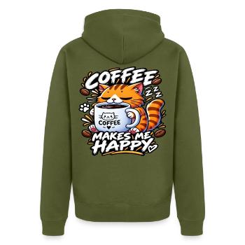KATZE UND KAFFEE – ICH SPRECHE NICHT OHNE KAFFEE - Unisex Premium Bio Zip Hoodie - Khaki - Hinten - Nico (187cm)