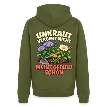 Kleingärtnerin Geschenkidee Unkraut Jäten Beet - Unisex Premium Bio Zip Hoodie - Khaki - Hinten - Nico (187cm)