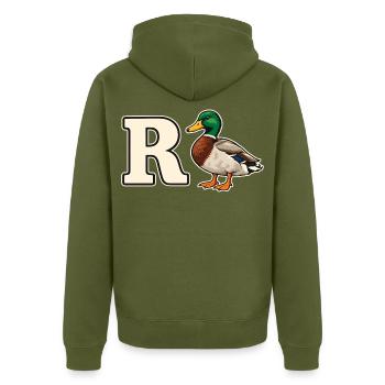 R Ente Lustiges Rentenmotiv - Unisex Premium Bio Zip Hoodie - Khaki - Hinten - Nico (187cm)