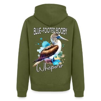Blaufusstölpel Flüsterer - Unisex Premium Bio Zip Hoodie - Khaki - Hinten - Nico (187cm)