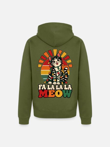 Katze mit Lichterkette Weihnachten - Unisex Premium Bio Zip Hoodie - Khaki