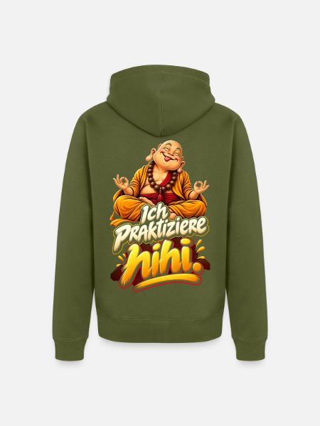 Gelassener Buddha mit Wortwitz - Unisex Premium Bio Zip Hoodie - Khaki