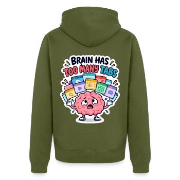 Gehirn mit zu vielen Tabs - Unisex Premium Bio Zip Hoodie - Khaki - Hinten - Nico (187cm)