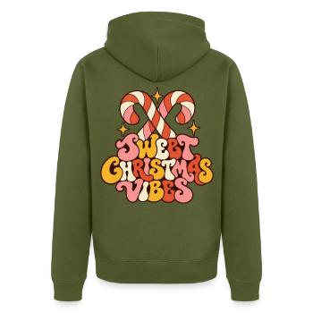 Sweet Christmas Vibes Zuckerstange Retro Groovy - Unisex Premium Bio Zip Hoodie - Khaki - Hinten - Nico (187cm)