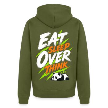 Schlafender Panda – Eat Sleep Over Think - Unisex Premium Bio Zip Hoodie - Khaki - Hinten - Nico (187cm)