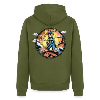 Käpt’n Hoppel Piratenabenteuer - Unisex Premium Bio Zip Hoodie - Khaki - Hinten - Nico (187cm)