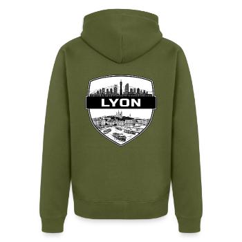 Lyon Frankreich Schildwappen Fourvière-Basilika Geschenk - Unisex Premium Bio Zip Hoodie - Khaki - Hinten - Nico (187cm)