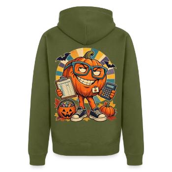 Halloween-Kürbis Buchhalter Retro-Büro-Nerd - Unisex Premium Bio Zip Hoodie - Khaki - Hinten - Nico (187cm)