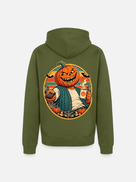 Halloween-Kürbisopa im Ruhestand - Unisex Premium Bio Zip Hoodie - Khaki