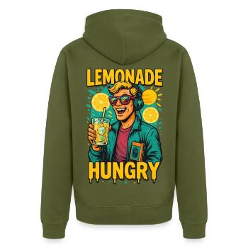 Limonade und Musik im bunten 80er Retrolook - Unisex Premium Bio Zip Hoodie - Khaki - Hinten - Nico (187cm)