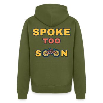 Zu früh gesprochen - Unisex Premium Bio Zip Hoodie - Khaki - Hinten - Nico (187cm)