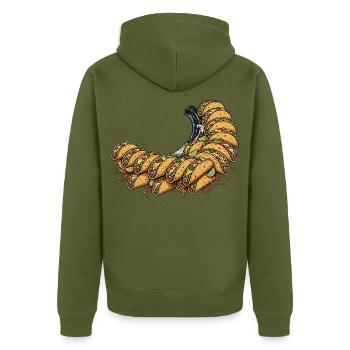 Great Wave of Tacos T-Shirt — lustige japanische Kunst P - Unisex Premium Bio Zip Hoodie - Khaki - Hinten - Nico (187cm)