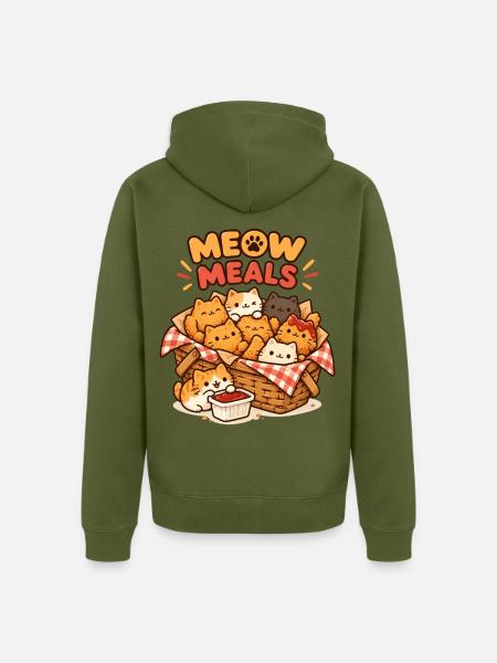 Meow Meals Katzenkorb Snackfreude - Unisex Premium Bio Zip Hoodie - Khaki