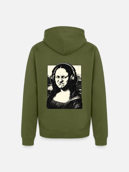 Mona Lisa Kopfhörer Parodie - Unisex Premium Bio Zip Hoodie - Khaki