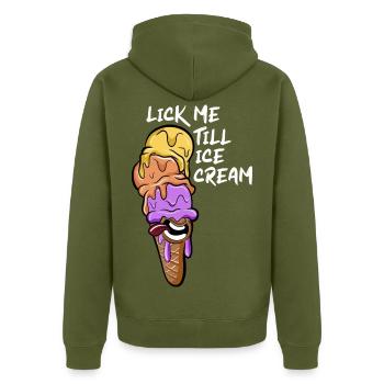 Lick Me Eiscreme Eiswaffel Sommer Wortwitz Eis - Unisex Premium Bio Zip Hoodie - Khaki - Hinten - Nico (187cm)