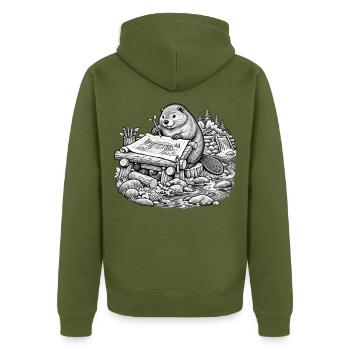Beaver Architekt entwirft einen Walddamm - Unisex Premium Bio Zip Hoodie - Khaki - Hinten - Nico (187cm)