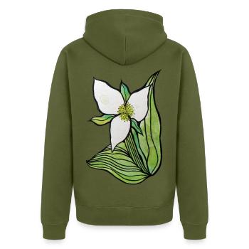Aquarell-Orchideenblätter - Unisex Premium Bio Zip Hoodie - Khaki - Hinten - Nico (187cm)