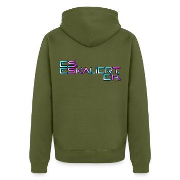 Neon Eskalert Signage - Unisex Premium Bio Zip Hoodie - Khaki - Hinten - Nico (187cm)