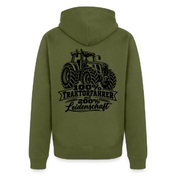 Traktor , Traktofahrer Leidenschaft - Unisex Premium Bio Zip Hoodie - Khaki - Hinten - Nico (187cm)