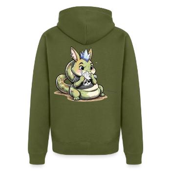 Bunny Punk Schlangen Mutant mit Schädelshirt - Unisex Premium Bio Zip Hoodie - Khaki - Hinten - Nico (187cm)