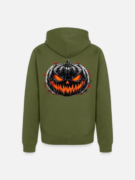 Finster Pumpkin: Schwarzweiß Jack-O'-Lantern - Unisex Premium Bio Zip Hoodie - Khaki