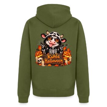 Cool Halloween Cow with Pumpkins Skeleton Costume - Unisex Premium Bio Zip Hoodie - Khaki - Hinten - Nico (187cm)