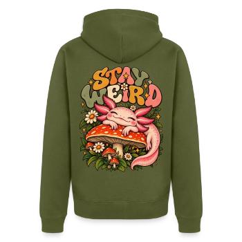 Axolotl Pilz Design Süßes Salamander Tier Retro - Unisex Premium Bio Zip Hoodie - Khaki - Hinten - Nico (187cm)