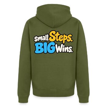 Small Steps Big Wins – Positives Motivationsdesign - Unisex Premium Bio Zip Hoodie - Khaki - Hinten - Nico (187cm)