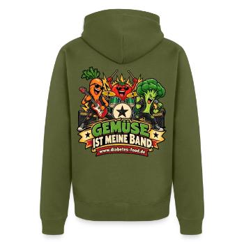 Gemüse ist meine Band – Diabetes Food - Unisex Premium Bio Zip Hoodie - Khaki - Hinten - Nico (187cm)