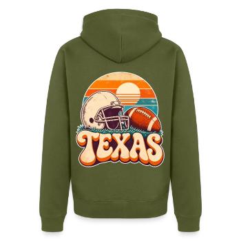 Texas Football Sonnenuntergang - Unisex Premium Bio Zip Hoodie - Khaki - Hinten - Nico (187cm)