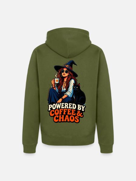 Kaffee Chaos Boho-Girl & Katze - Unisex Premium Bio Zip Hoodie - Khaki