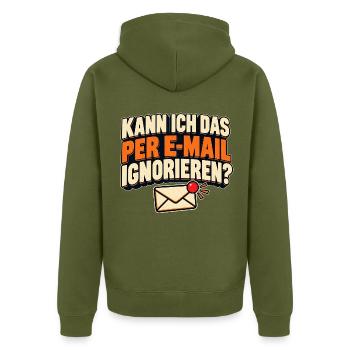Kann ich das per E-Mail ignorieren? Bürohumor - Unisex Premium Bio Zip Hoodie - Khaki - Hinten - Nico (187cm)
