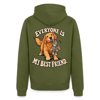 Freundlicher Golden Retriever - Unisex Premium Bio Zip Hoodie - Khaki - Hinten - Nico (187cm)