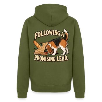 Beagle Vielversprechender Lead - Unisex Premium Bio Zip Hoodie - Khaki - Hinten - Nico (187cm)