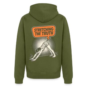 Yoga Instructor Stretching The Truth Holistic Yoga - Unisex Premium Bio Zip Hoodie - Khaki - Hinten - Nico (187cm)