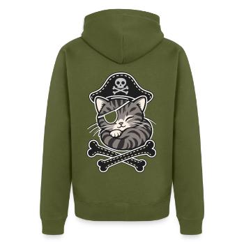 Piratenkatze Tigerkatze mit Augenklappe - Unisex Premium Bio Zip Hoodie - Khaki - Hinten - Nico (187cm)