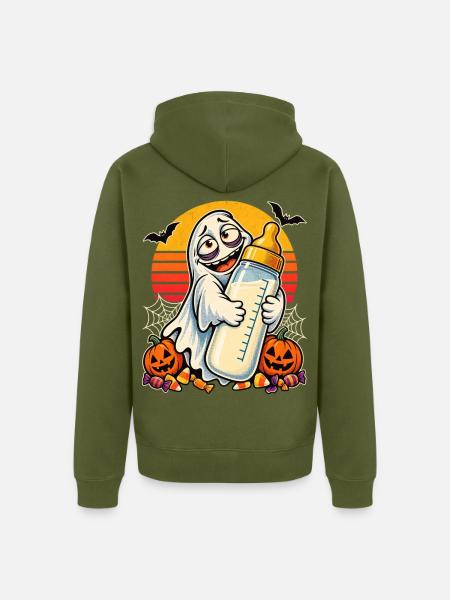 Halloween-Geist Stillmama vor Retro-Sonne - Unisex Premium Bio Zip Hoodie - Khaki