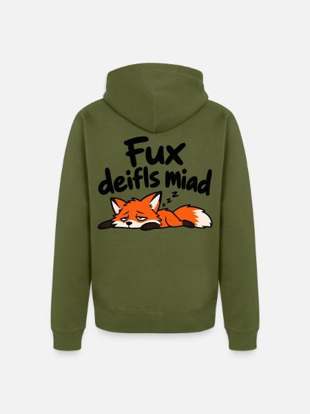 Fux deifls miad – Lustiger müder Fuchs - Unisex Premium Bio Zip Hoodie - Khaki